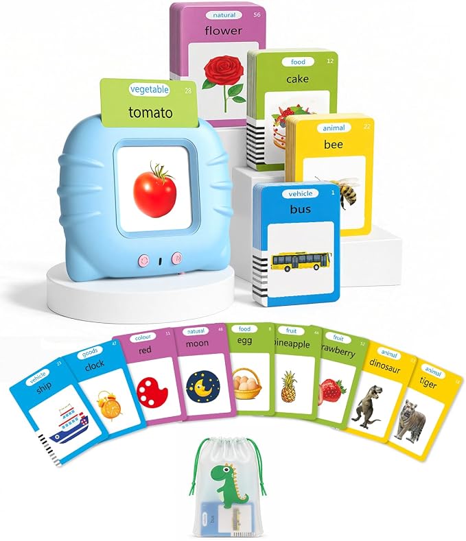 Aullsaty Talking Flash Cards for Toddlers Ages 1-3, 224 Words Montessori Speech Therapy Toys, Autism Sensory Toy, Educational Learning Speech Therapy Birthday Gifts for Boys Girls (Blue)