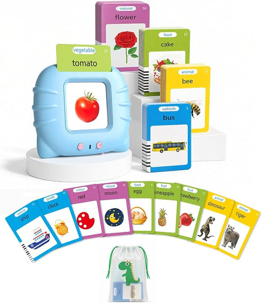 Aullsaty Talking Flash Cards for Toddlers Ages 1-3, 224 Words Montessori Speech Therapy Toys, Autism Sensory Toy, Educational Learning Speech Therapy Birthday Gifts for Boys Girls (Blue)