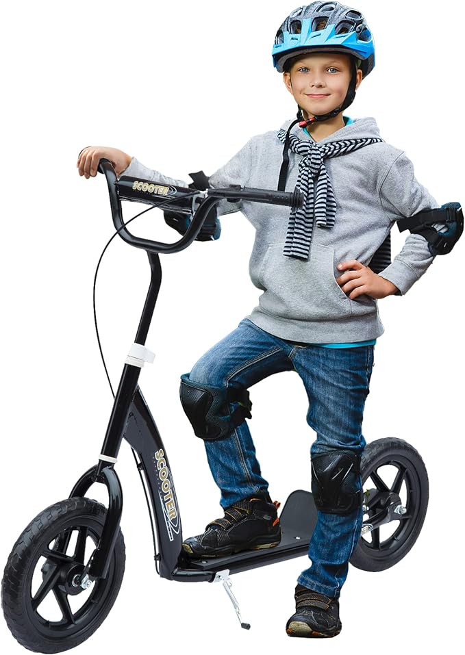 HOMCOM Kick Scooter for Kids 5-12 Years Old, Big Wheel Kids Scooter with Adjustable Height Handlebar, 12" EVA Tyres, Non-Slip Footplate, Rear Brake