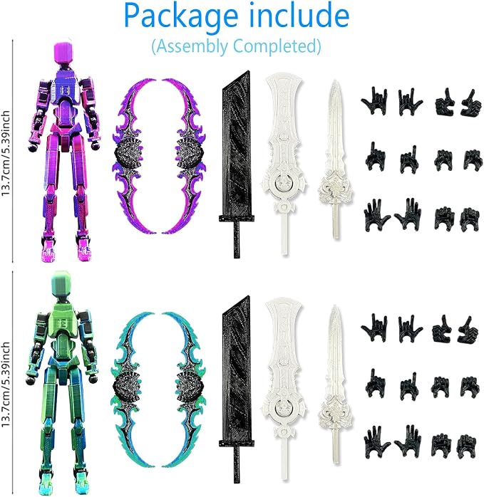 SANSGOUP T13 Dummy Action Figure Set (Assembly Completed), 3D Printed Multi-Jointed Movable Titan 13 Lucky 13 Mobile Robot, Nova 13 Action Figures Desktop Decorations for Game Lovers Toy (Purple Blue