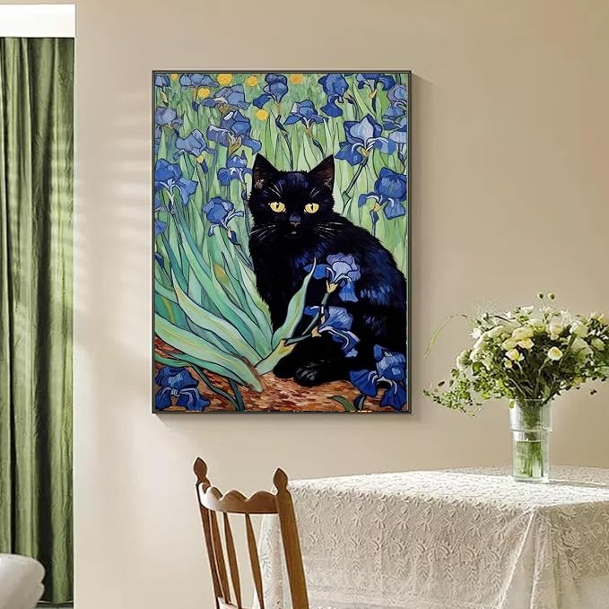 RYMILIE 5D Diamond Painting Kits for Adults, Black Cat Diamond Art for Beginners, DIY Full Round Drill Paint by Diamonds Dot Gem Art for Adults, Home Wall Decor 12x16 Inch