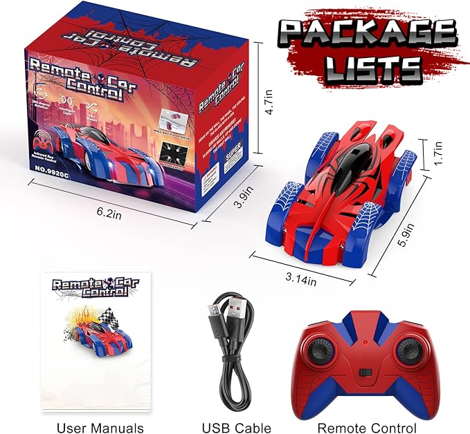 Wall Climbing Remote Control Car, 360° Rotating RC Stunt Car with Headlight, Rechargeable RC Cars Toys for 3 4 5 6 7 8-12 Year Old Boys Girls Kids