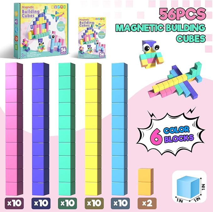 Annexfun 56 PCS Magnetic Blocks - Toddler Girl Toys,Magnetic Cubes Building Blocks,STEM Sensory Autism Toys for Kids Ages 3+ Boys & Girls Birthday Gifts - Classroom Must Haves for Kids