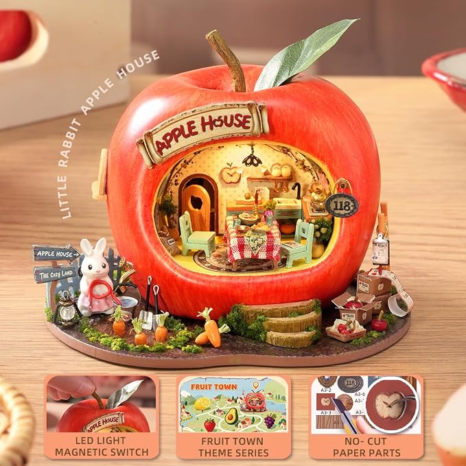 DIY Miniature Fruit Scene Dollhouse Kit, 1:72 Scale Handmade Craft Model with Mini Fruit Accessories, Creative 3D Wooden Puzzle Building Set for Adults, Compact Home Decor Gift