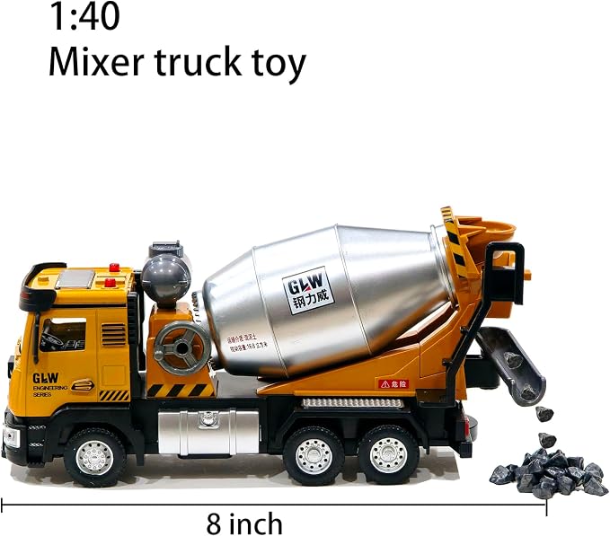 Construction Trucks Toy 1:40 Semi-Alloy Simulation Model Lights & Sounds Educational Engineering Vehicle for Kids Mixer Truck