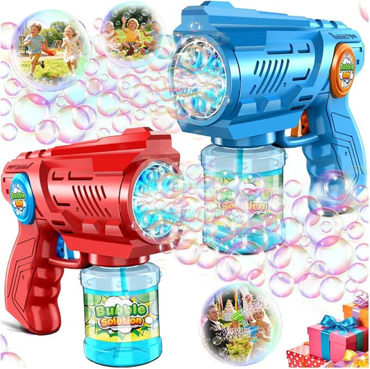 Zerhunt Lightweight Automatic Bubble Gun: 2 Pack Bubble Blaster for Kids 4-8 with Bubble Solution & LED Light - 15000+ Bubbles Per Minute Easy for Kids to Hold - Great Party Outdoor Toy