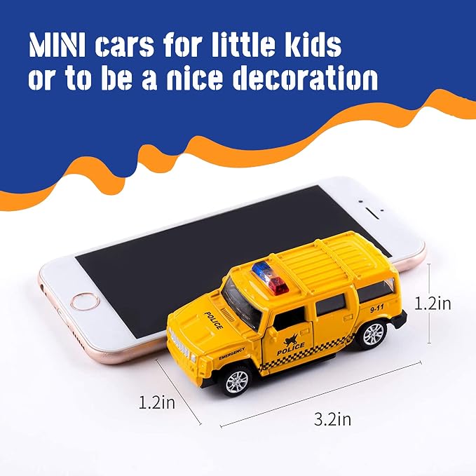 KIDAMI Die Cast Metal Toy Cars Set of 5, Small Cop Openable Doors Pull Back Car Gift Pack for Kids (Police Car)