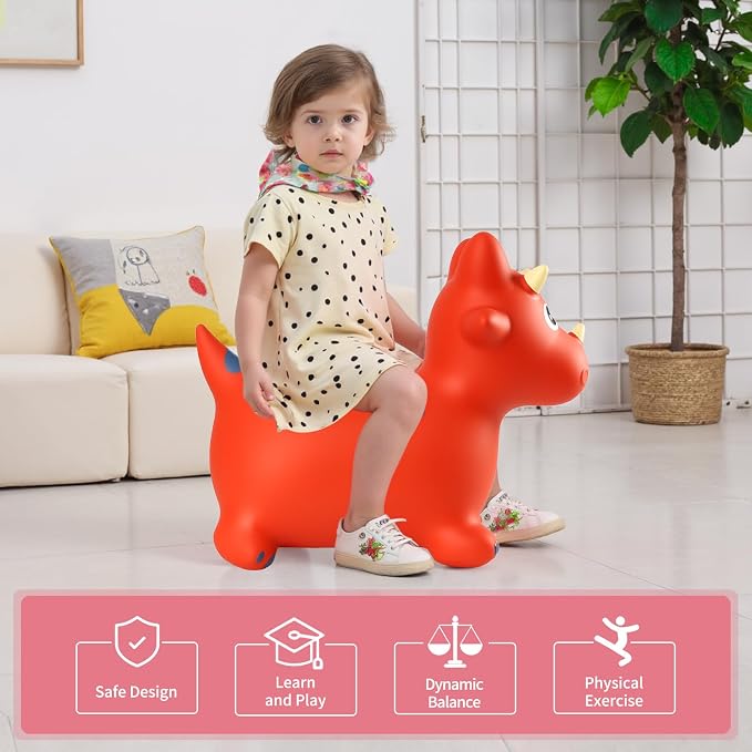 INPANY Bouncy Horse, Dinosaur Hopper Toys for Boys, Gifts Toy for Kid | Eco-Friendly PVC, Low Center Gravity, Cute Cartoon Design, Load 100 Lbs, Learn & Exercise & Active Fun, Gifts for 1-3 Kids