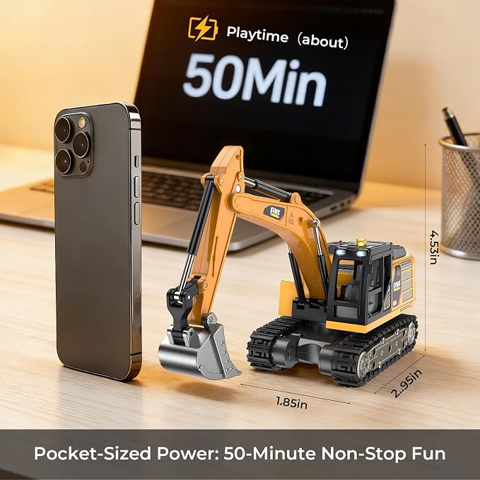 Remote Control Excavator Toy,1:64 mini RC Construction Vehicle Toys, STEM Tools for Learning Programming for Boys 3 4 5 6 7 8-12 Year Old Kids Christmas Birthday Gift (mini Excavator)