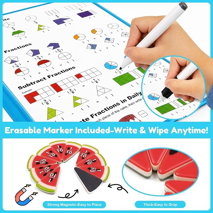 Magnetic Fraction Playbook for Kids – Magnetic Fraction Tiles & Montessori Fraction Demonstration Book, Hands-On Educational Puzzle Learning Set for Home, Elementary Classroom & Homeschool