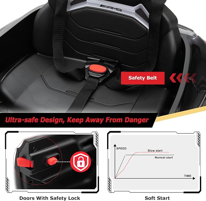 TOBBI Kids Electric Ride On Toy Car, Toddlers Battey-Powered Vehicle with Parental Remote Control/Soft Start/3 Speeds/Horn & LED for Children Ages 3-6 Years-Black