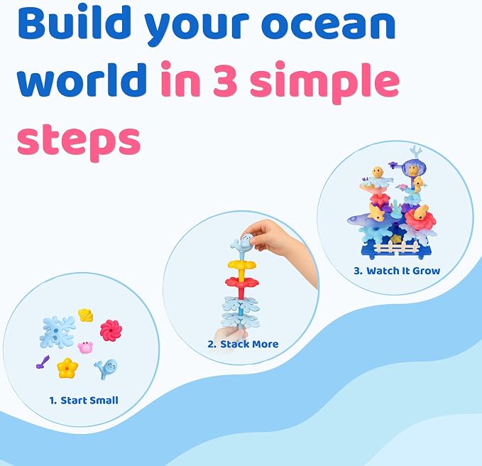 Toy Building Blocks for Kids: 104-Piece STEM Sea Creature Stacking Set