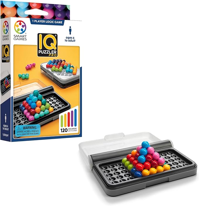 SmartGames IQ Puzzler Pro | Boost Logic and Problem Solving Skills | Level Up with 120 2D and 3D Challenges from Easy to Expert | Great for Ages 6 - Adult | A Fun Travel Game in a Portable Case