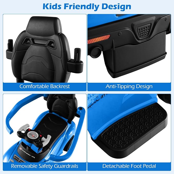 Licensed Toyota Ride on Push Car for Toddlers by INFANS, 3 in 1 Walking Sliding Toy with Removable Guardrails and Handle, Music, Under Seat Storage for Kid (Blue)