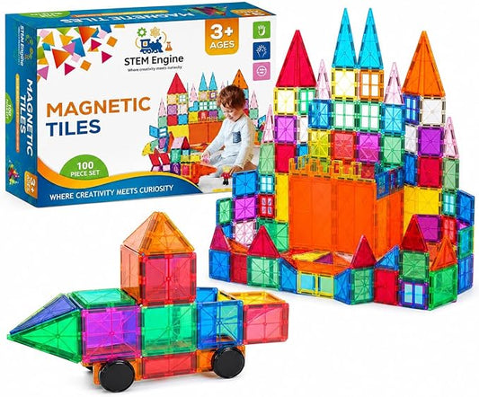 100 Pc Magnetic Tiles Magnetic Building Blocks Set for Kids Educational Magnet Tiles for Kids