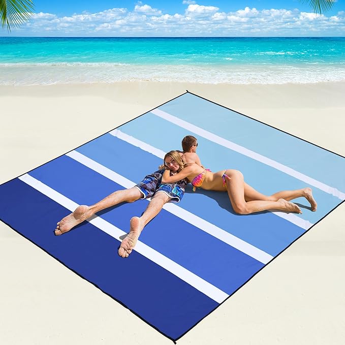 WIWIGO Beach Blanket Waterproof Sandproof Beach Mat 79" X 83"/10'x9'for 2-8 Adults Quick Drying Outdoor Picnic Mat Beach Accessories for Travel, Camping, Hiking