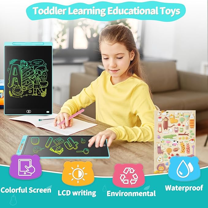 Genialba LCD Writing Board 12 Inches, Colourful Electronic Tablet, Portable Erasable Drawing Board, Graphic Tablet for Children's Games 3 4 5 6 7 Year Old Kid Boys Girls (Blue)