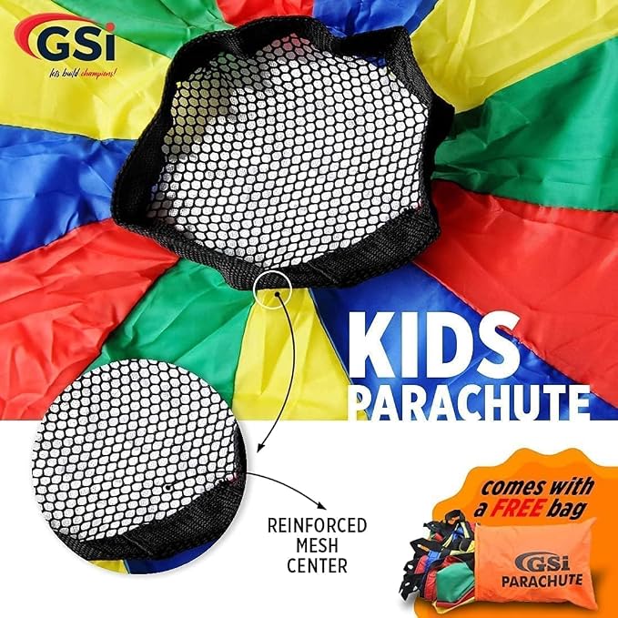 GSi Kids Play Parachute Rainbow Parachute Toy Tent Game for Children Gymnastics Cooperative Play and Outdoor Playground Activities (10 Feet)