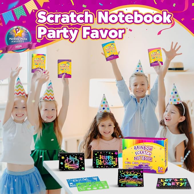 Party Favors for Kids 4-8-12: 36 Pack Scratch Rainbow Art Crafts Notebook, Coloring Book Goodie Bags Stuffers Kit, Bulk Birthday Gift Classroom Prizes Girl Boy Toddler