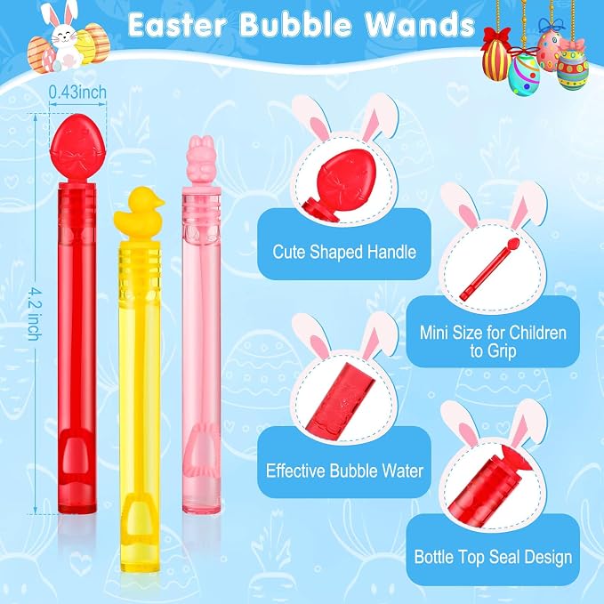 Easter Party Favors Mini Bubble Wands 30PCS Easter Egg Fillers Easter Basket Stuffers Kids Bubbles Bulk for Classroom Exchange Prizes Goodie Bag Stuffers Outdoor Easter Toys Student Gifts for Girl Boy