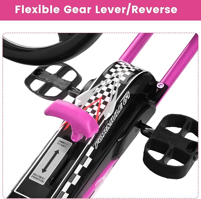 Costzon Go Kart for Kids, 4 Wheel Off-Road Pedal Go Cart w/Adjustable Seat, Steering Wheel, 2 Safety Brakes, EVA Rubber Tires, Ride-On Toys, Outdoor Racer Pedal Car(Pink, 40" L x 24''W x 24.5''H)