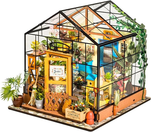 Rowood Miniature House Kit, Mother's Day DIY Miniature Greenhouse Dollhouse Kits for Adults, Wooden Crafts for Adults, Gifts on Birthday Christmas - Cathy's Flower House
