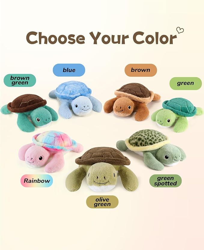 gnomantic Turtle Weighted Stuffed Animals - 22 Inch 4.5 Pounds Weighted Plushies Sea Turtle Stuffed Animal - Big Tortoise Plush - Cute Plush Toys Gifts for Kids & Adults (Olive Green)