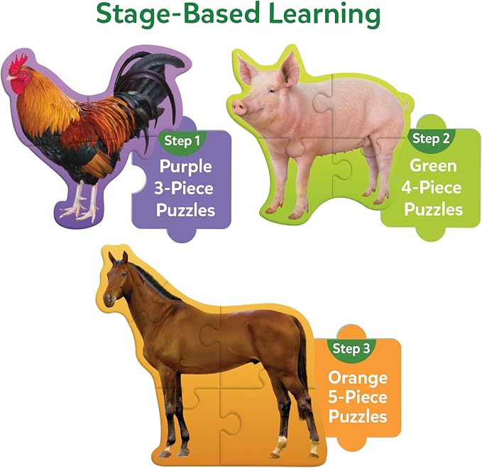 Skillmatics Step by Step Puzzles - 40 Piece Jigsaw & Toddler Puzzle, Montessori Educational Toy for Boys & Girls, Farm Animals, Travel Friendly, Gifts for Kids Ages 3, 4, 5 and Up