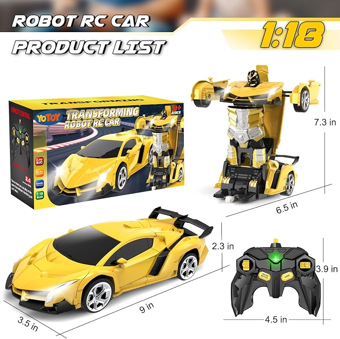 YOTOY Remote Control Car Toys - Transform RC Cars for Kids, One Button Transformation, 360 Degree Rotating Drifting, 2.4Ghz & 1:18 Scale, Gift for Kids Age 4 5 6 Years Old Boys and Girls