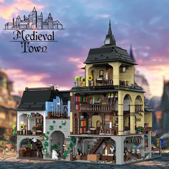 Medieval Town Center Building Set for Adult, Architecture Viking Village Town Center Building Block, House Collection Toy, Creative Present for Adults and Teen(3867PCS)