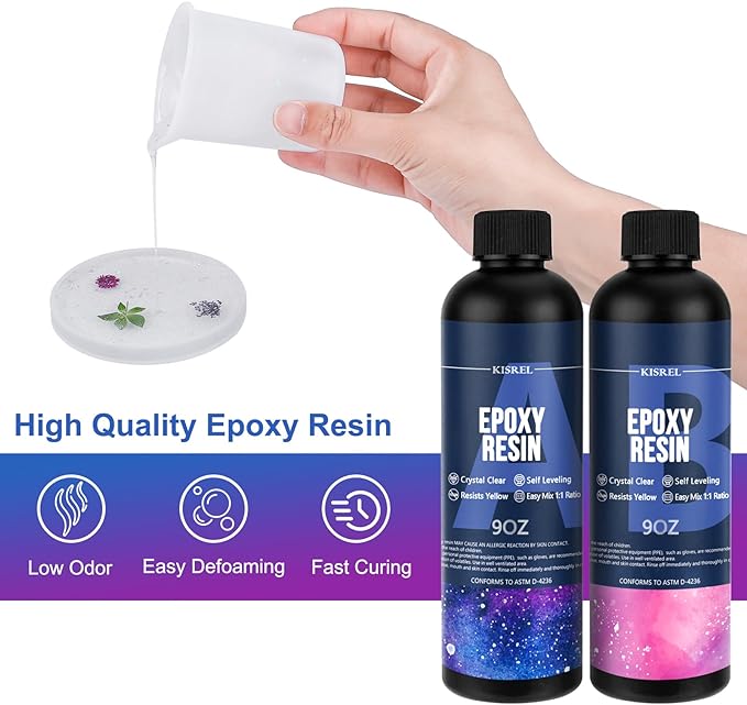 KISREL Epoxy Resin Kit for Beginners, Resin Kit with Molds, 18OZ Epoxy Kit with Dried Flowers, Measuring Cups and Resina Supplies
