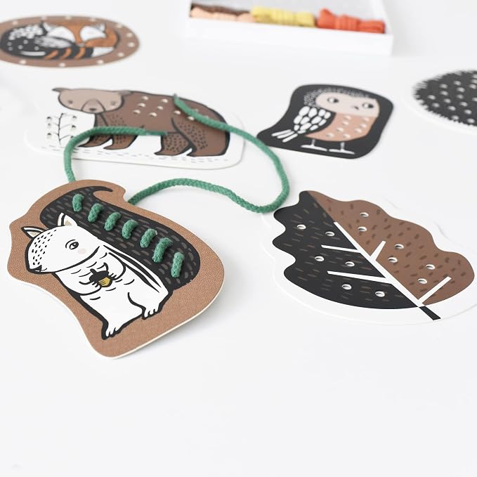 Wee Gallery Woodland Lacing Cards for Kids Ages 3-5 – Educational Sewing for Kids, Travel Activity Game, Fine Motor Skills Montessori-Inspired Toddler Lacing Toy Cards