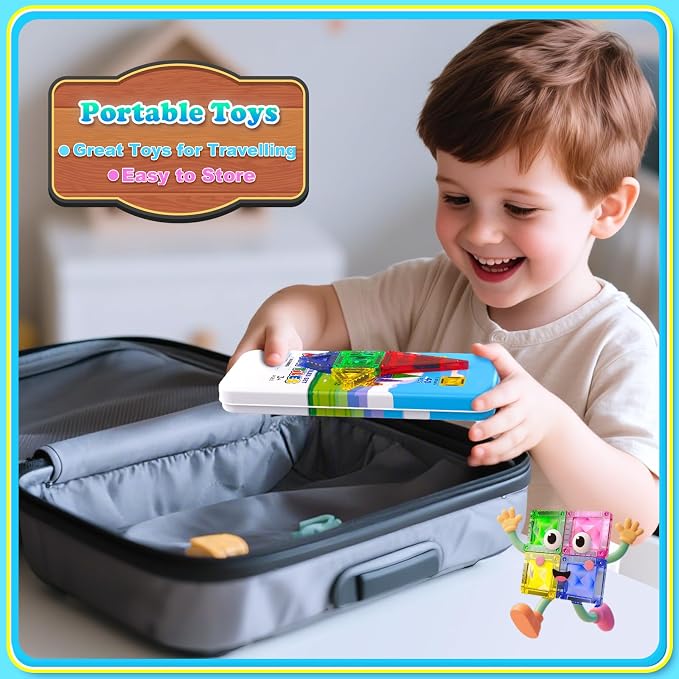 Mini Magnetic Tiles, 40 PCS Diamond Pattern Magnetic Tiles with Tin,Micro Magnet Travel Toy Portable for Kids Age 3+,STEM Educational Building Set Construction Toys,Boys Girls Toddlers Birthday Gifts