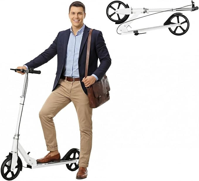 Non-Electric Scooters for Kids 8-12, Teens & Adults - Foldable Commuter Scooter with 8" Wheels, Bell, Hand Brake & Adjustable Height 30"-40.5", 220LB Capacity, Manual Push Scooter for Campus & Park