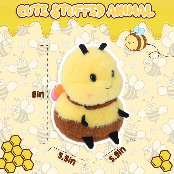 Chubby Smiling Bee Plush, Lucky Soft Bumblebee Plush Toy, Cute Bee Stuffed Animal, The Best Gift for Child and Partners(8 inch)