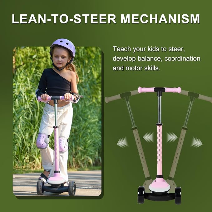 Rahmory Kids Scooter for Boys Girls Ages 3-8, 3 Wheel Light Up Toddler Kick Scooter with 20 Dynamic LED Modes, Foldable Adjustable Height, Extra Wide Deck, Lean to Steer Outdoor Toy Gift