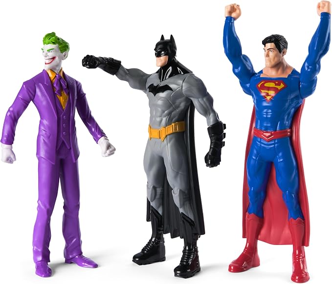 DC Comics Superhero Action Figure Toy: Batman, Superman, and The Joker Gift Set (9.5 Inch, 3 Point Articulation) - Justice League Action Figure Gifts for Men, Boys & Girls