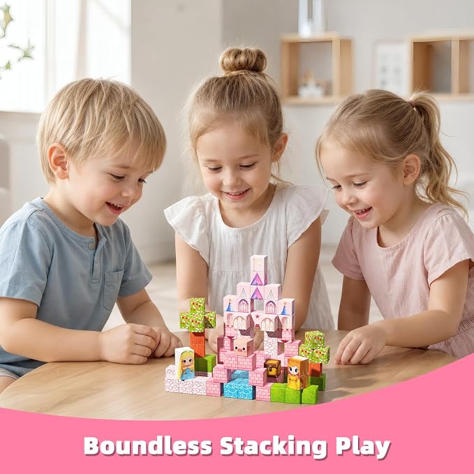 Magnetic Blocks, 48PCS Magnetic Building Cube Set for Kids Ages 3+, Constructions STEM Stacking Tiles Toy Building Birthday Gifts for Girls