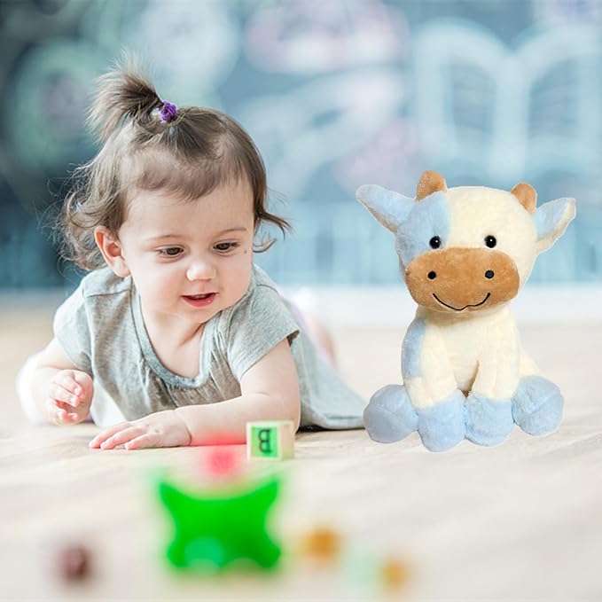 BSVOME 9 inches Cow Stuffed Animal Soft Plush Cute Cow Doll for Boys Girls (Blue Cow)
