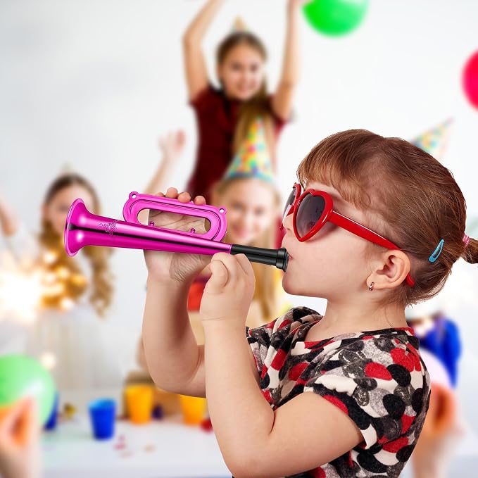 Poen 12 Pcs Toy Trumpet Kids Mini Metallic Trumpet Parties Musical Blow Horn Instruments Plastic Noise Makers for Kids Events Party Favors Music Class Stage Props 7 Inch Easter Day(Colorful)