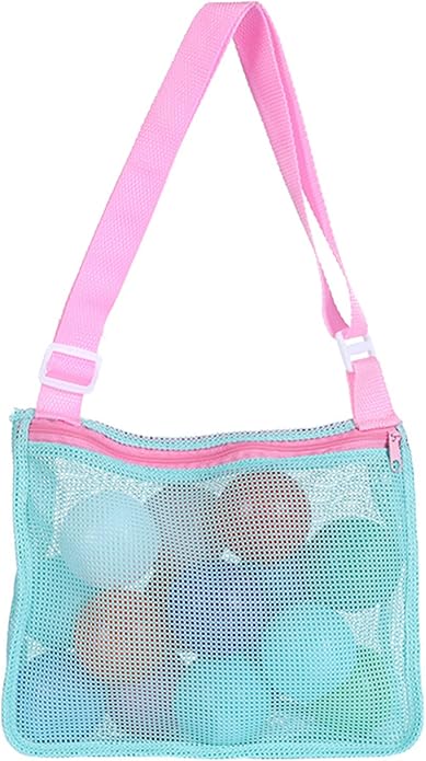 UTTPLL Colorful Mesh Beach Bag Adjustable Kids Quick Dry Net Tote for Seashell Collecting Sand Toy Swimming Accessories