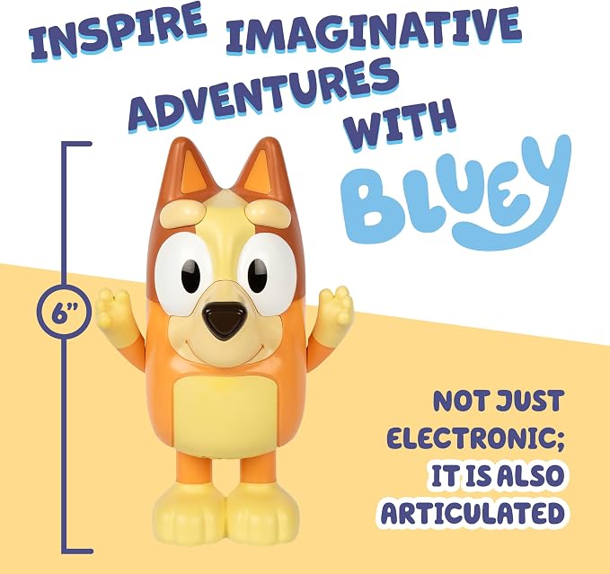 Bluey Game Hide and Seek Electronic Bingo Figure, Articulated, Musical Kids Figurines with Dance Mode, Interactive Toddler Figurine Toys for Ages 3+ for Indoor Play
