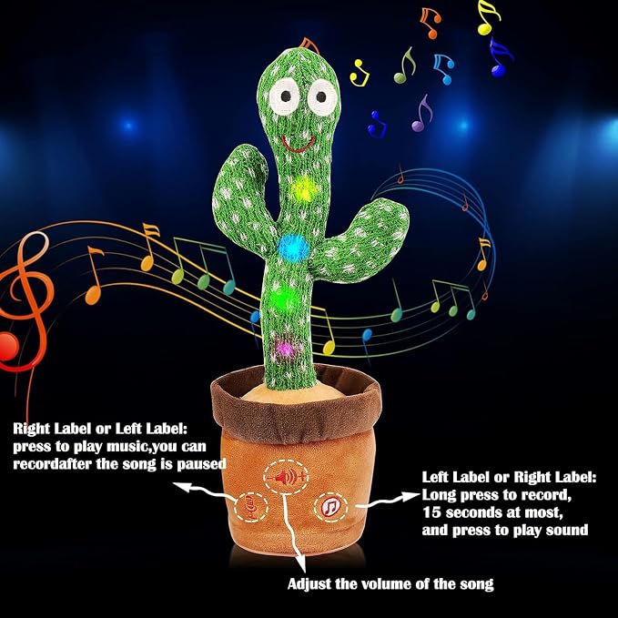 Emoin Dancing Talking Cactus Toy, Cactus Baby Toy Singing Children's Song, Mimicking Recording Repeating What You Say, Educational Interactive Baby Boys Girls Toys (Volume Adjustment)