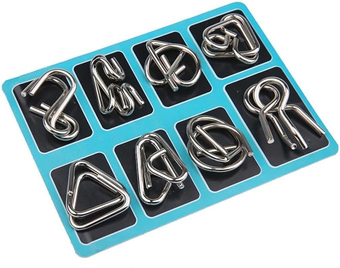 8Pcs Brain Teasers Metal Montessori Puzzle Mind, Logic and IQ Test Game for Adults Unlock Interlock Game