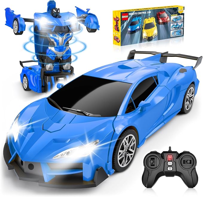 Qumcou Transform Remote Control Car, RC Cars for Boys Age 3-5 6-8, One-Button Transform Toy Cars, 2.4GHz, 360° Spin, 1:16 Scale, Flashing Headlight,3-8 Year Old Grandkids Christmas Birthday Gifts