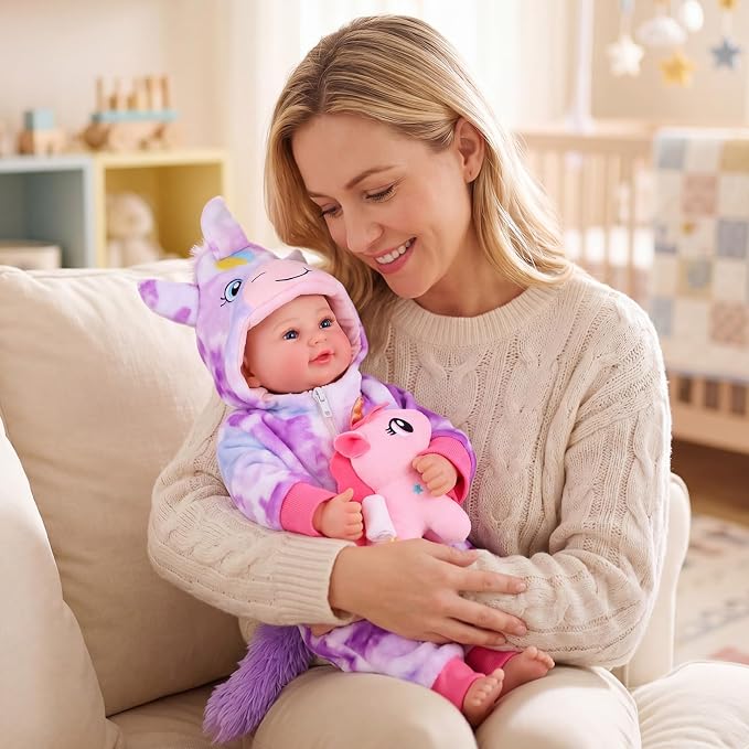 BABESIDE Baby Doll Girl - 17-Inch Soft Body Realistic Baby Doll with Blue Eyes and Unicorn Outfit Lightweight Real Life Baby Dolls for 3+ 4 5 6 7 8 9 Years Girl Birthday Gifts, Pretend Play, Christmas