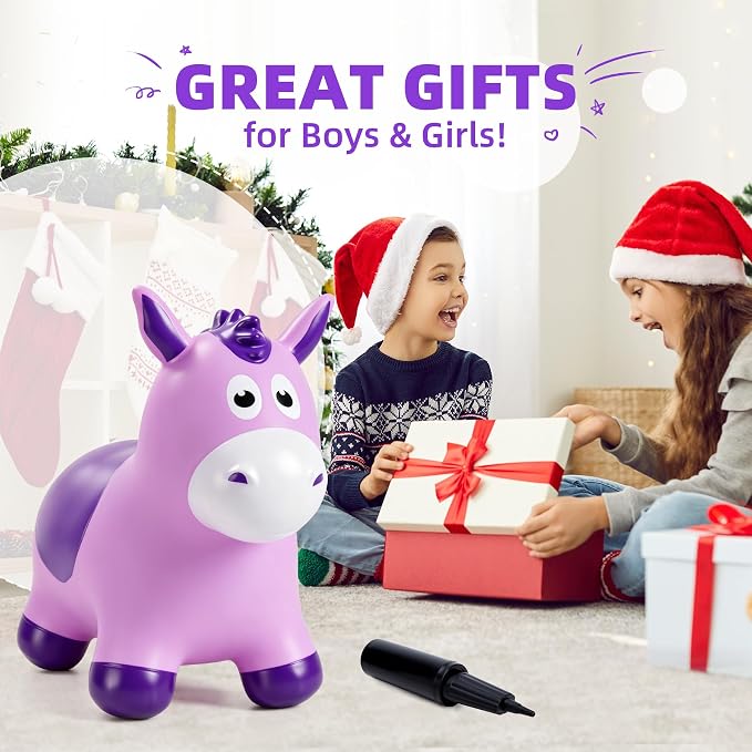 Bouncy Animals Horse for Toddlers, Hopping Toys Jumping Horse Hopper, Ride on Toys Indoor Outdoor Inflatable Birthday Gifts for Boys Girls 18 Months 2 3 4 5 6 Year Old, Purple