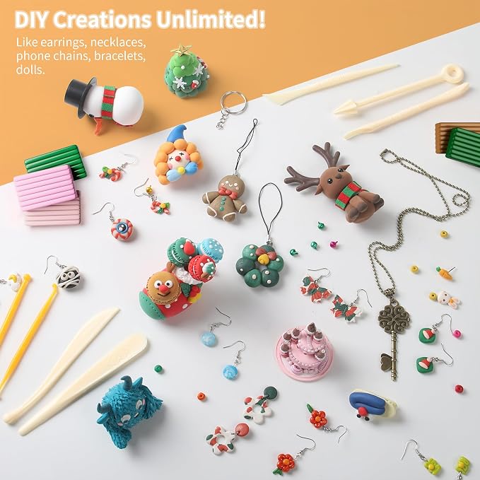 Polymer Clay 62 Colors, Modeling Clay for Kids, Non-Sticky Oven Bake Clay with Sculpting Tools and Accessories, Halloween Christmas Gift for Children and Artists