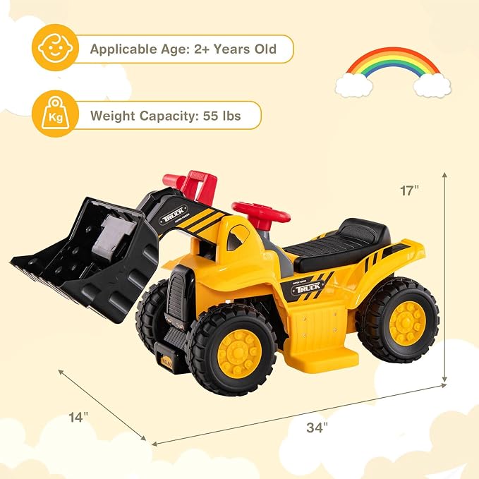 HONEY JOY Electric Ride on Push Car, 6V Toddler Bulldozer Digger w/Balls & Basketball Hoop, Outdoor Digging Scoop, Flexible Bucket, Ride on Excavator Construction Vehicle for Kids