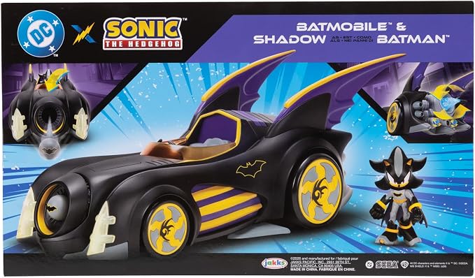 DC X Sonic Batmobile Shadow-fied! with Cool 2.5 Inch Shadow Action Figure as Batman, from the DC x Sonic the Hedgehog Comic Book Series - A Collector's Must Have!